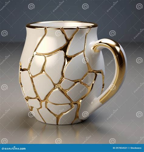 Crack Mug Realistic D Model With Organic Contours Stock Illustration