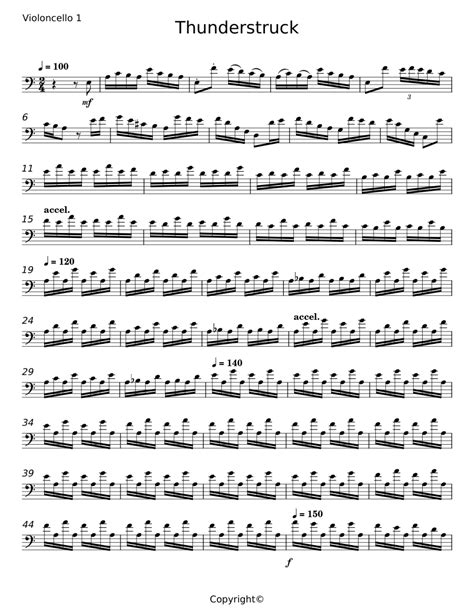 Thunderstruck AC DC Sheet Music For Cello Solo Musescore