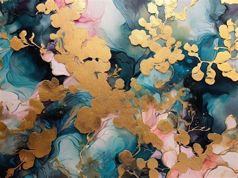 Premium Photo Elegant Hand Painted Alcohol Ink Background With Gold