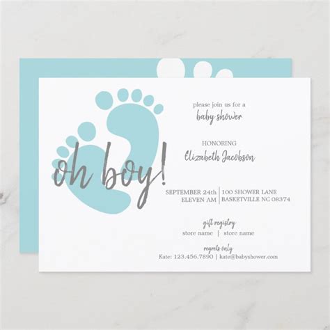 Cute Blue Footprints Baby Shower Invitation | Zazzle.com