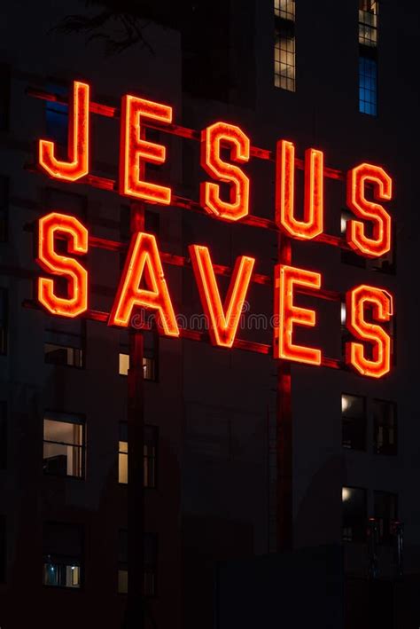 Jesus Saves Sign at Night, in Downtown Los Angeles, California ...