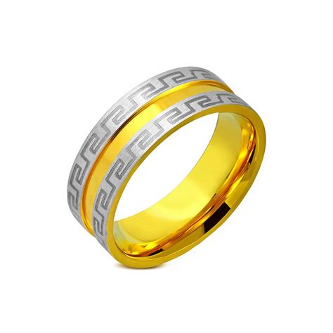 Anillo Mujer De Acero Inoxidable Quir Rgico Dorado Con Dibujo Greca