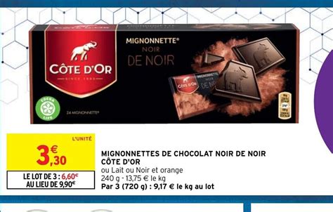 Promo Mignonnettes De Chocolat Noir De Noir Cote D Or Chez Intermarch