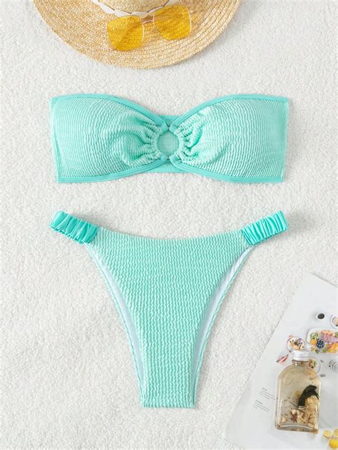 Shein X Lily May Mac Womens Mint Green Bikini Set With Separated Top