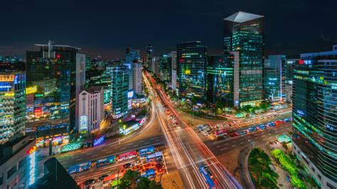 Panorama Of Gangnam City At Night Seoul South Korea Stock Photo