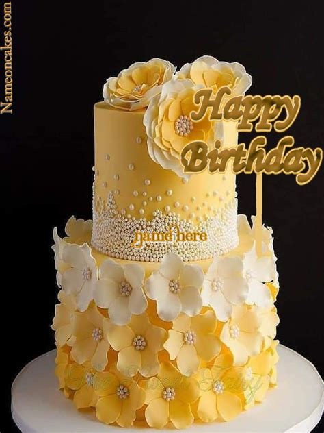 Two Tier Yellow Cake Happy Birthday With Name