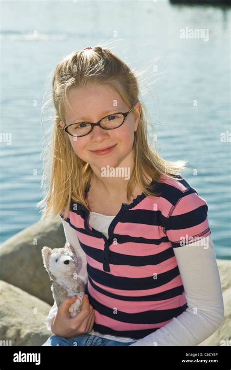 Caucasian Blonde Girl Year Years Old Girl Wearing Eye Glasses In