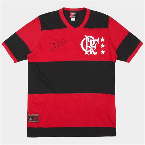 Camiseta Flamengo Retrô Zico Masculina Preto e Vermelho Netshoes