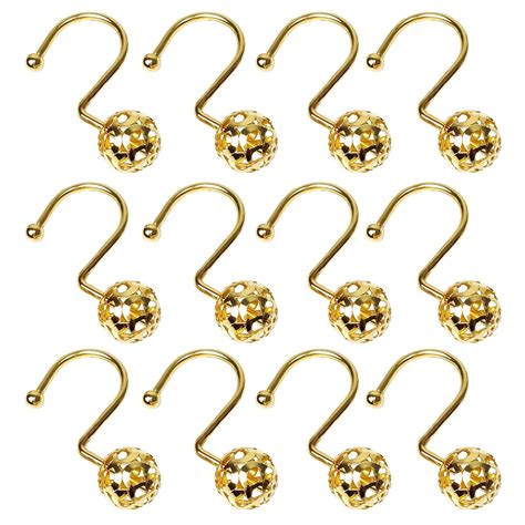 Wilitto 12Pcs Shower Curtain Hooks Shiny Polished Hollow Ball Design