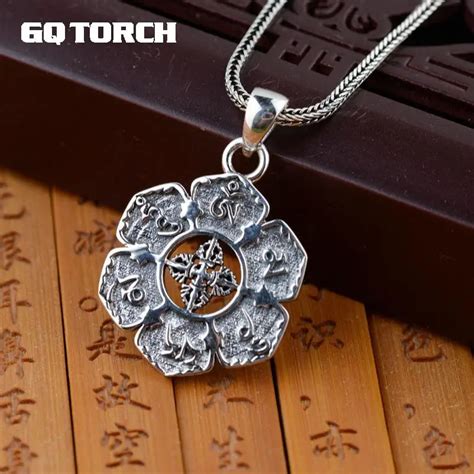 Real 925 Sterling Silver Mantra Pendant Six Words Om Buddhist Jewelry