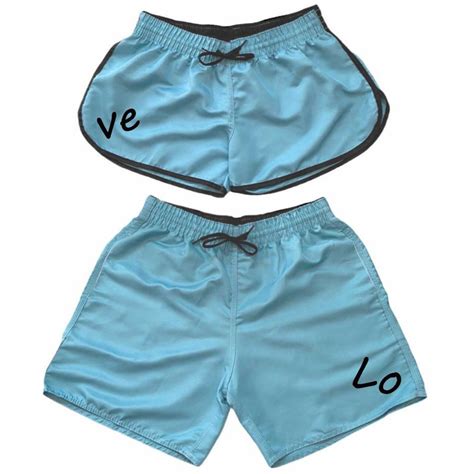 Kit Casal Moda Praia Shorts Iguais Bermuda Love Combinando Submarino