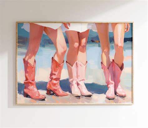 Retro Vintage 3 Cowgirls Pink Boots Printable Poster Print Trendy