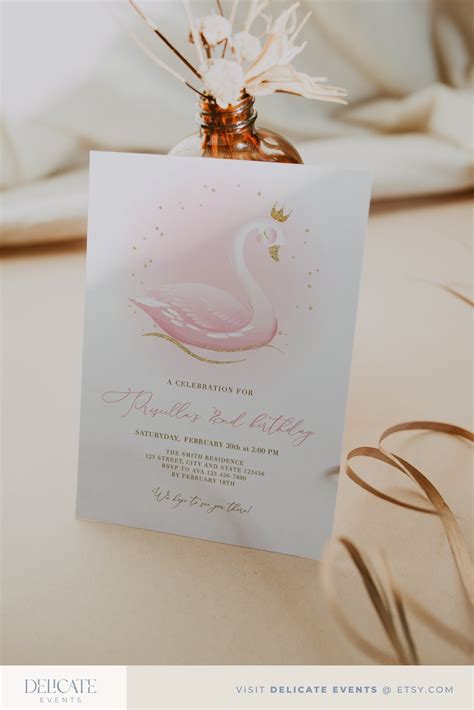 Swan Birthday Invitation Girl Birthday Swan Princess Pink Etsy