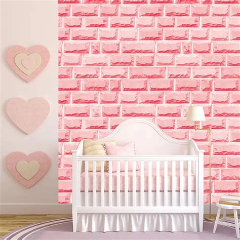 New Pink Wall Stickers 1pc 3D Brick Stone Rustic Effect Self adhesive Wall Sticker Home Decor ...