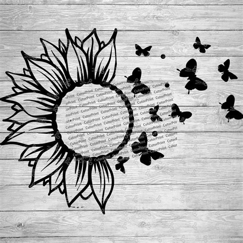 222 Sunflower With Butterfly Svg Free Svg Png Eps Dxf File