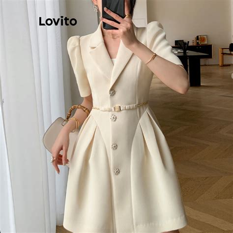 Lovito Vestido Plissado Elegante Estrutura Simples E Cinto Para