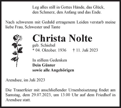 Traueranzeigen Von Christa Nolte Abschied Nehmen De