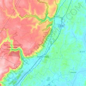 Soddy-Daisy topographic map, elevation, terrain