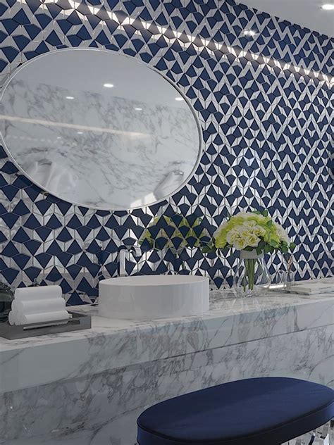 Hexagon Pattern Blue & Grey Glass Mosaic Tile