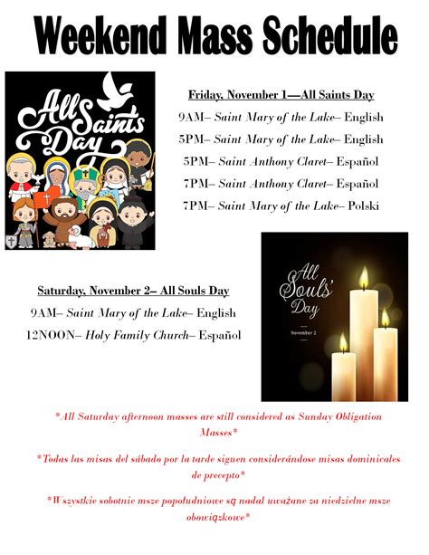 ALL SAINTS DAY & ALL SOULS DAY MASS SCHEDULE - Our Lady of Guadalupe
