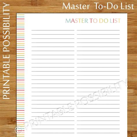 Printable Master To Do List Colorful By Printablepossibility