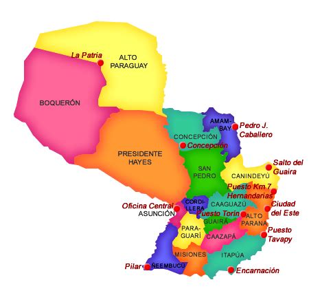 Mapa Del Paraguay Con Sus Departamentos