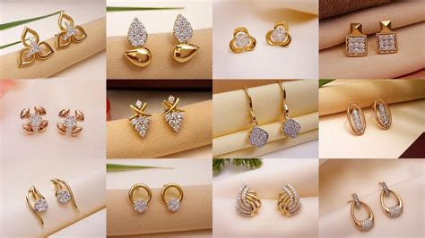 Stud Gold And Diamond Earrings Designs With Price And Weight Gold