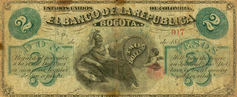 RealBanknotes Colombia PS808A 2 Pesos From 1880