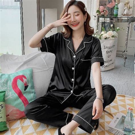 Ensemble pyjama à manches longues en Satin et soie pour femme pièces Lingerie Sexy vêtements