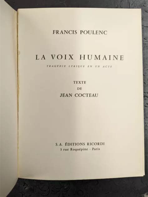 SCORE TO LA Voix Humaine Par Francis Poulenc Texte De Jean Cocteau