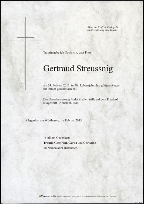 Parte für STREUSSNIG Gertraud pax requiem