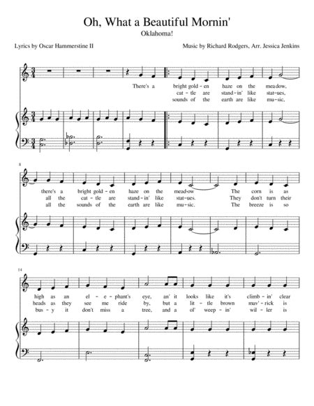 Oh What A Beautiful Mornin Arr Jessica Jenkins By Richard Rodgers Sheet Music For Piano