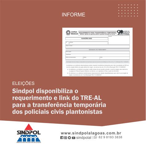 Sindpol Alagoas Sindpol Disponibiliza O Requerimento E Link Do Tre Al Para A Transferência