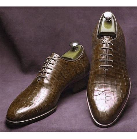 Handmade Men Brown Crocodile Texture Leather Formal Dress Shoes Footeria