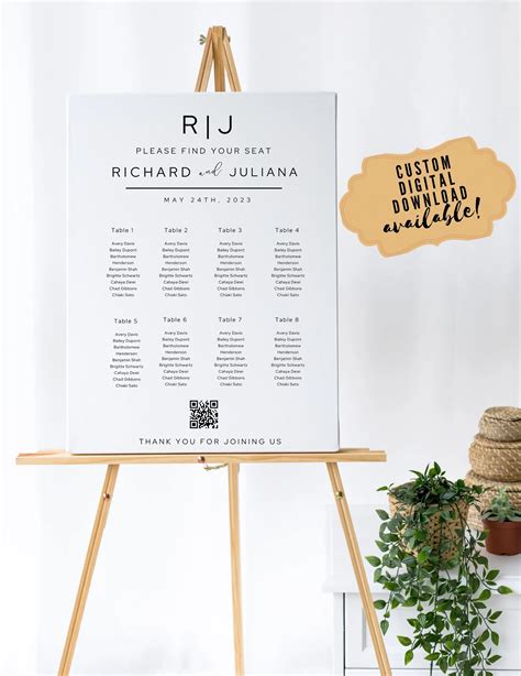 Reception Seat Chart With Qr Code Wedding Reception Seating Etsy