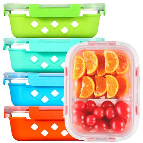czumjj divided glass storage containers  silicone sleeve  lunch