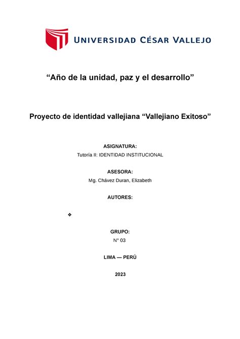 Proyecto Identidad Vallejiana 2023 I Año de la unidad paz y el