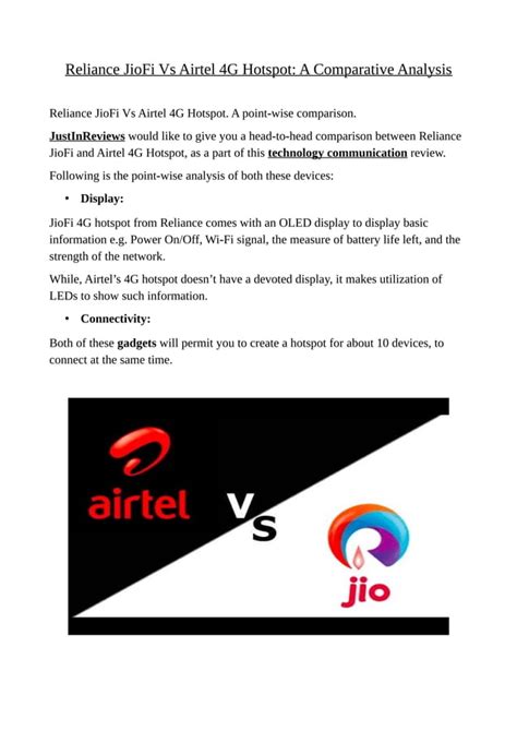 Reliance Jio Fi Vs Airtel G Hotspot A Comparative Analysis Pdf