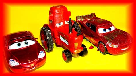 Pixar Cars Customs Racing Red Tractor With Rusteze McQueen And Racing