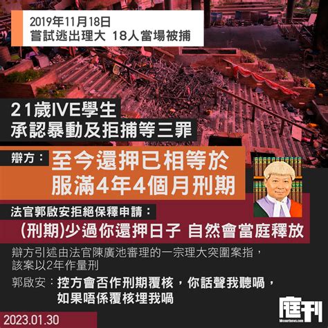 1118理大衝突｜ive生認暴動等罪被拒保釋27判刑 已還押約23個月 官指總刑期若超出還押日子「自會當庭釋放」 庭刊