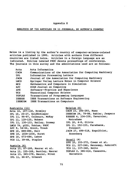 Appendix E Analysis Of Articles In Journals By Author S