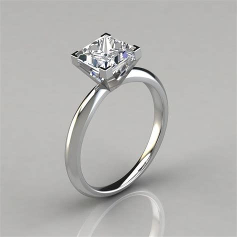 Solitaire Square V Prong Peg Setting Moissanite Engagement Ring