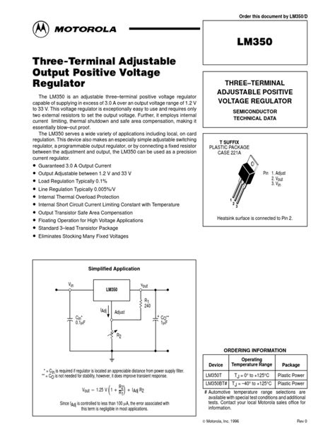 LM350 Datasheet | PDF | Capacitor | Power Supply