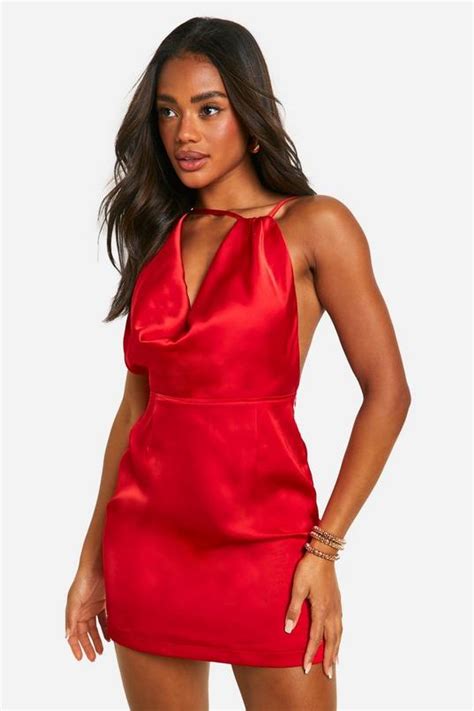 Satin Cowl Front Mini Dress Boohoo Uk