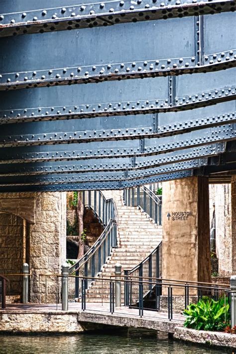 Houston Street Exit from the San Antonio Riverwalk Stock Image - Image ...