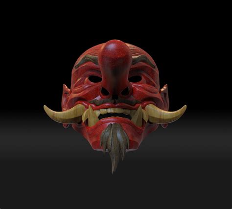 Japanese Tengu Smile Mask Oni Demon Mask Samurai Mask D Model D