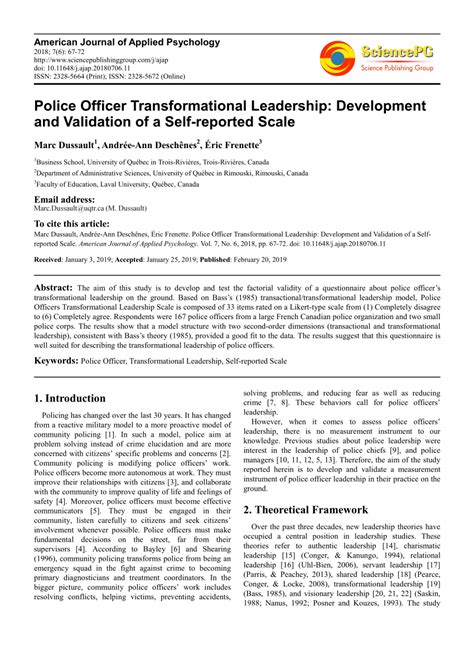 Pdf Police Officer Transformational Leadership Development And