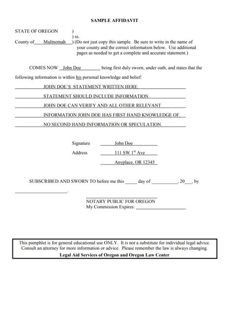 Affidavit Form Template Free Word Templates