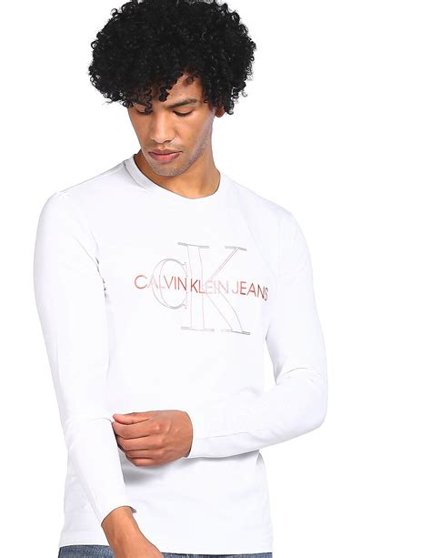 Buy Calvin Klein Men White Long Sleeve Brand Print T Shirt