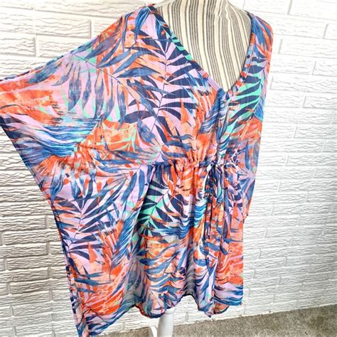 Swim Sheer Tropical Leaf Print Swimsuit Cover Size Large Extra Large